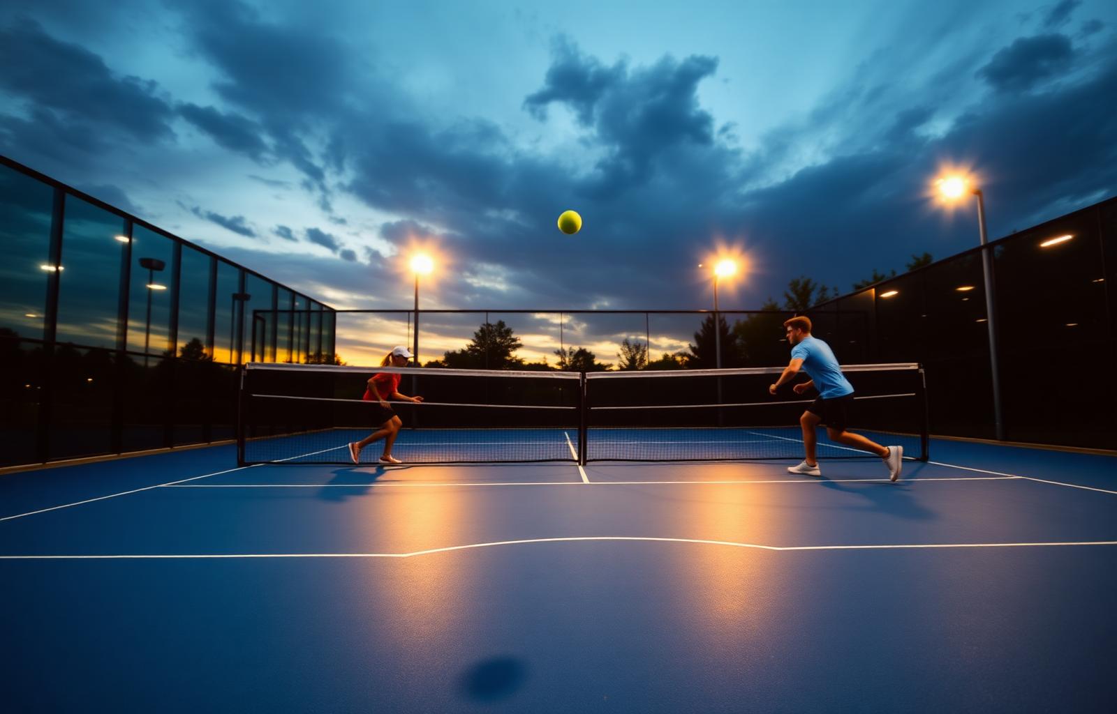 Court de padel au crépuscule